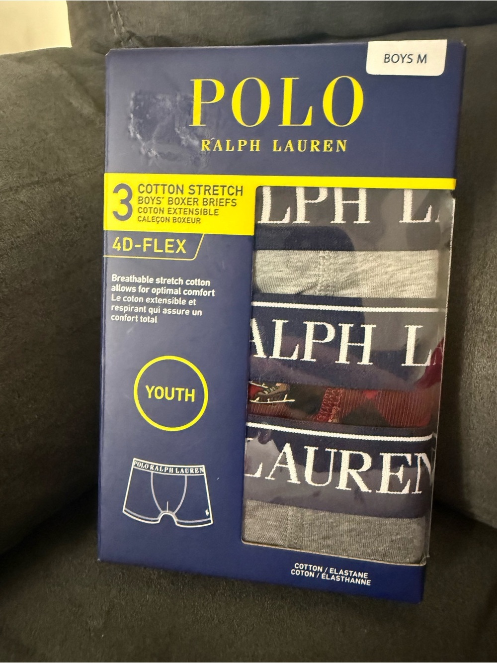 Ralph Lauren Boys' 3-Pack Boxer Briefs in Navy, Gray and Red Accents